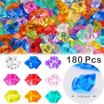 PMLAND Clear Acrylic Ice Rocks Assorted Colors 180 Pcs of 0.75 Quarts Crystals Gems Fake Crushed Cub...