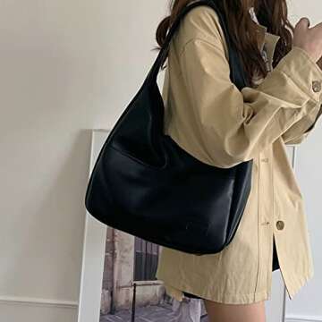 Women Tote Handbags Chic Vegan Leather Tote Bag Purse Stylish Casual Trendy Large Soft Shoulder Bag