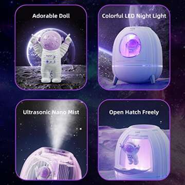 Frestar Mini USB Humidifier 250ml with 7 Colors LED Night Light, Cute Design for Kids and Home