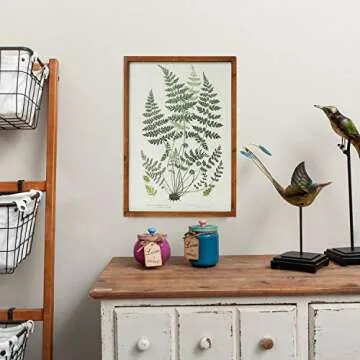 NIKKY HOME Botanical Plant Prints Framed - 20" x 14" Fern Pictures Art Wall Decor - Vintage Look with Real Wood Frames