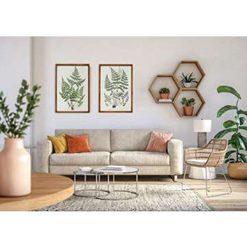 NIKKY HOME Botanical Plant Prints Framed - 20" x 14" Fern Pictures Art Wall Decor - Vintage Look with Real Wood Frames