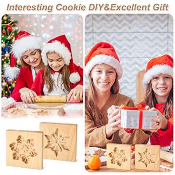 Meanplan Carved Wooden Cookie Mold, Baking Embossing Cookies Stamp Mold Cutter Funny 3D Heart Wood Rose Dessert Tools for Christmas Kitchen DIY Baking Tools (Heart Rose)(Snowflakes)