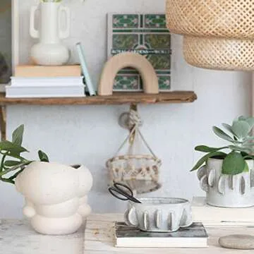 Bloomingville Oval Handmade Stoneware Planter, Antique White Reactive Glaze, 6.75" Round