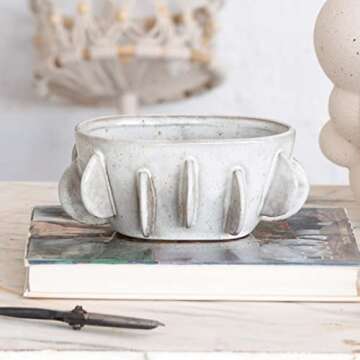 Bloomingville Oval Handmade Stoneware Planter, Antique White Reactive Glaze, 6.75" Round