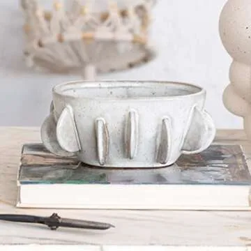 Bloomingville Oval Handmade Stoneware Planter, Antique White Reactive Glaze, 6.75" Round