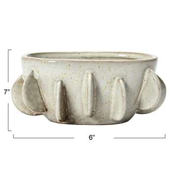 Bloomingville Oval Handmade Stoneware Planter, Antique White Reactive Glaze, 6.75" Round