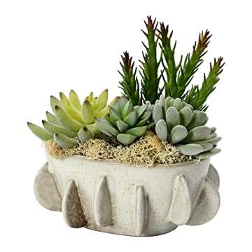 Bloomingville Oval Handmade Stoneware Planter, Antique White Reactive Glaze, 6.75" Round