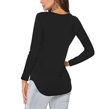 Amoretu Long Sleeve T Shirts Plain V Neck Tee Tops Blouses for Women(Black,L)