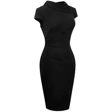 HOMEYEE Women's Retro Pleated Bodycon Work Office Pencil Dresses B574