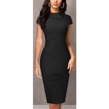 HOMEYEE Women's Retro Pleated Bodycon Work Office Pencil Dresses B574