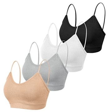 KCDDUMK 4 Pieces Cami Bras - Women's V-Neck Padded Seamless Straps Bralette Everyday Basic Sleeping ...