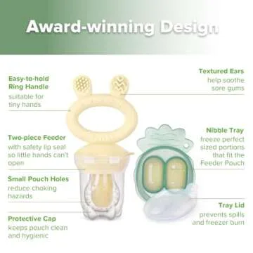 Haakaa Baby Fruit Food Feeder & Mini Freezer Nibble Tray Combo, Breastmilk Popsicle Molds for Baby Cooling Relief, BPA Free Silicone Feeder for Safe Infant Self Feeding, 4 Month+ (Oat)