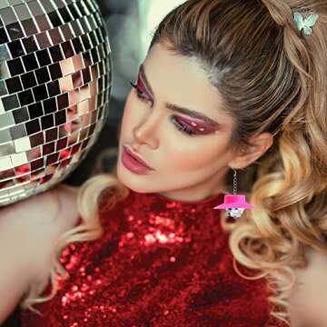 Disco Earrings Disco Ball Earrings Pink Cowgirl Earrings Disco Cowgirl Earrings Cowgirl Bachelorette Party Decorations Disco Ball Earrings for Women