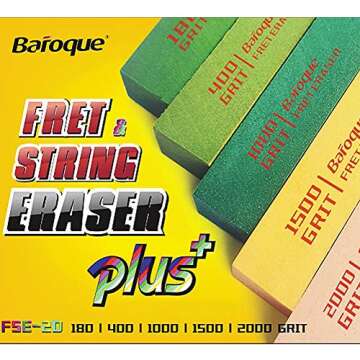 Baroque Fret Polishing Erasers with 180 & 400 & 1000 & 1500 & 2000 Grits Abrasive Rubber Blocks,Bass...