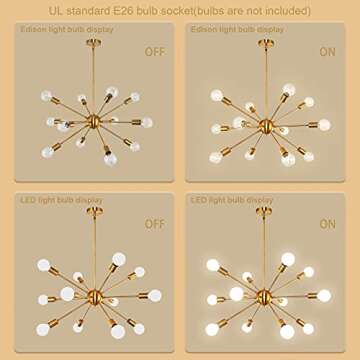 Stunning Comigal Brass Gold Sputnik 12-Light Chandelier