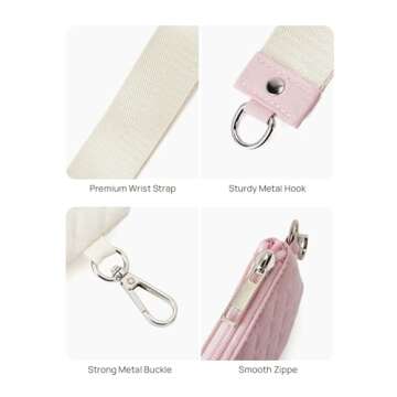 Telena Mini Zip Around Wristlet Wallets for Women Coin Purse Keychain Dual Pouch Wallet Beige Pink