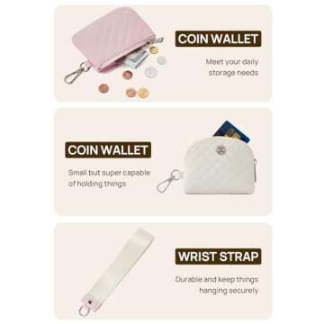 Telena Mini Zip Around Wristlet Wallets for Women Coin Purse Keychain Dual Pouch Wallet Beige Pink