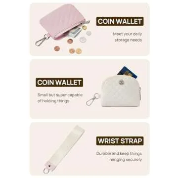 Telena Mini Zip Around Wristlet Wallets for Women Coin Purse Keychain Dual Pouch Wallet Beige Pink