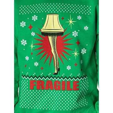 Seven Times Six A Christmas Story Men's Leg Lamp Fragile Pullover Sweatshirt Green, X-Large