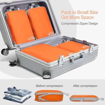 Cambond Compression Packing Cubes for Travel - 4 Pack Travel Bags Luggage Organizers Travel Essentials Compression Cubes for Carry on Suitcases, Orange