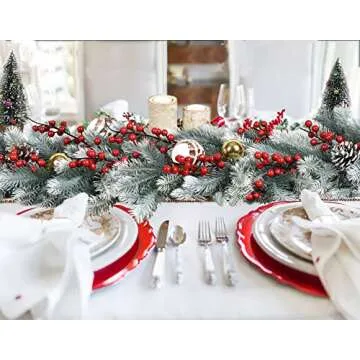 Artiflr 6 Feet Artificial Christmas Pine Garland, Winter Greenery Garland White Pine Leaves for Holiday Season Mantel Fireplace Table Runner Centerpiece Décor