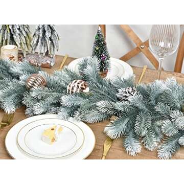 Artiflr 6 Feet Artificial Christmas Pine Garland, Winter Greenery Garland White Pine Leaves for Holiday Season Mantel Fireplace Table Runner Centerpiece Décor