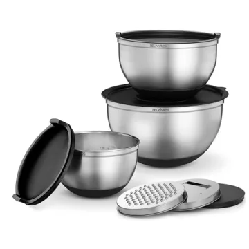 Belwares Mixing Bowls Set - Non-Slip, Airtight, Nesting with Graters