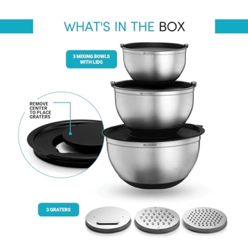 Belwares Nesting Mixing Bowls Set with Lids and Grater