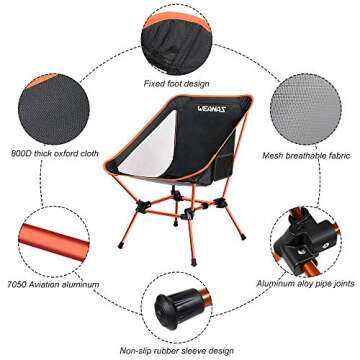 Weanas Folding Camping Chair Heavy Duty 400lbs Capacity