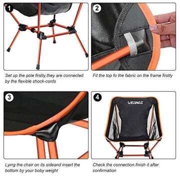 Weanas Folding Camping Chair Heavy Duty 400lbs Capacity