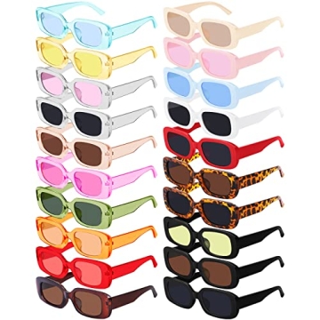 Aodaer 20 Pack Small Rectangle Sunglasses 90s Vintage Square Eyewear Retro Trendy Wide Frame Sunglas...