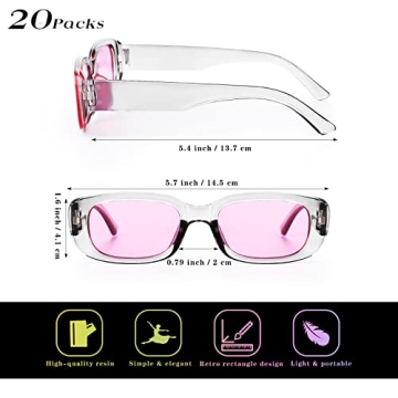 Aodaer 20 Pack Small Rectangle Sunglasses 90s Vintage Square Eyewear Retro Trendy Wide Frame Sunglasses for Women Girls