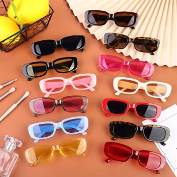 Aodaer 20 Pack Small Rectangle Sunglasses 90s Vintage Square Eyewear Retro Trendy Wide Frame Sunglasses for Women Girls