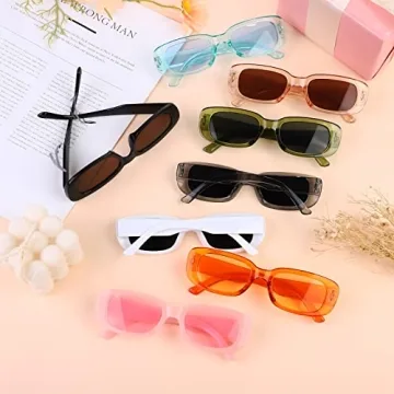 Aodaer 20 Pack Small Rectangle Sunglasses 90s Vintage Square Eyewear Retro Trendy Wide Frame Sunglasses for Women Girls