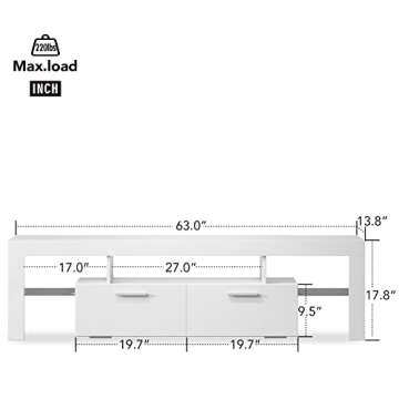 Entrintou Modern LED TV Stand for 55/60/65/70/75 Inch TVs with LED Lights, High Gloss Gaming White Entertainment Centerwith with Open Shelves Storage, TV Table Media Console for Living Room Bedroom