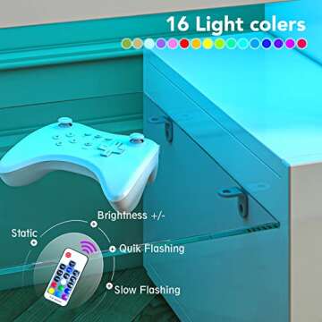 Entrintou Modern LED TV Stand for 55/60/65/70/75 Inch TVs with LED Lights, High Gloss Gaming White Entertainment Centerwith with Open Shelves Storage, TV Table Media Console for Living Room Bedroom