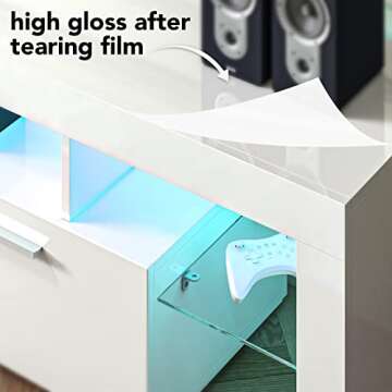 Entrintou Modern LED TV Stand for 55/60/65/70/75 Inch TVs with LED Lights, High Gloss Gaming White Entertainment Centerwith with Open Shelves Storage, TV Table Media Console for Living Room Bedroom