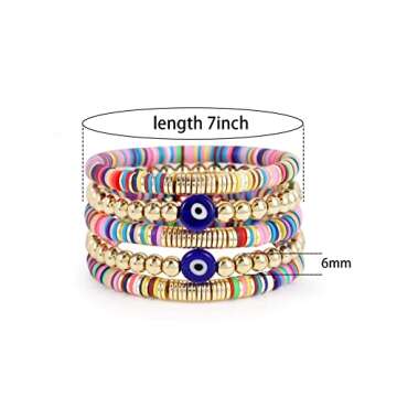 Colorful Beaded Stretch Bracelets Set for Women Smile Blue Evil Eye Polymer Summer Beach Jewelry Gif...