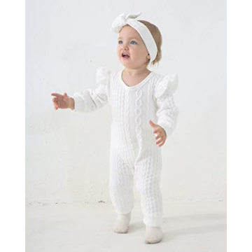 Renotemy Infant Baby Rompers Girl Cotton Outfits Long Sleeve Jumpsuits One-Piece Bodysuit Baby Girl Clothes 3-6 Months