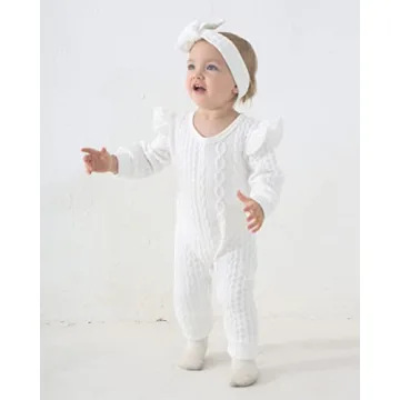 Renotemy Infant Baby Rompers Girl Cotton Outfits Long Sleeve Jumpsuits One-Piece Bodysuit Baby Girl Clothes 3-6 Months
