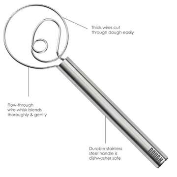 Tovolo Danish Sturdy Wire Batter Blender for Cooking, Bread Baking Accessory, Easy to Clean, Stainless Steel, 12" Dough Whisk, Silver