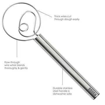 Tovolo Danish Sturdy Wire Batter Blender for Cooking, Bread Baking Accessory, Easy to Clean, Stainless Steel, 12" Dough Whisk, Silver