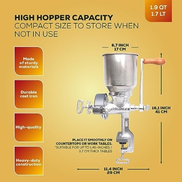Durable Corona Grain Mill with High Hopper for Home Grinding