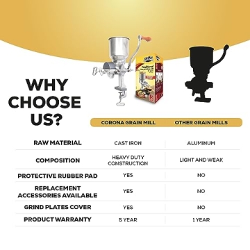 Durable Corona Grain Mill with High Hopper for Home Grinding