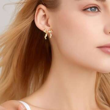 Follome Gold Bow Studs Earrings for Women - Trendy Gift