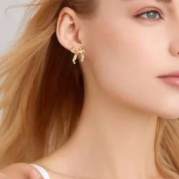 Follome Gold Bow Studs Earrings for Women - Trendy Gift