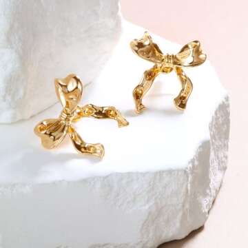 Follome Gold Bow Studs Earrings for Women - Trendy Gift