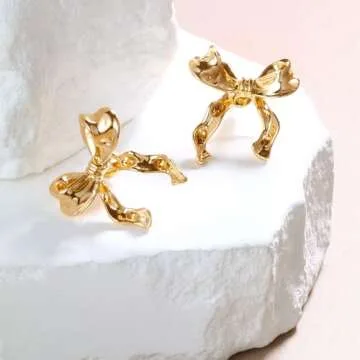 Follome Gold Bow Studs Earrings for Women - Trendy Gift