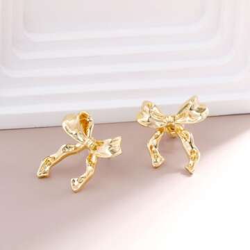Follome Gold Bow Studs Earrings for Women - Trendy Gift