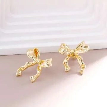 Follome Gold Bow Studs Earrings for Women - Trendy Gift